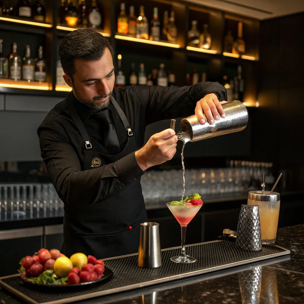 Professional bartender crafting a cocktail