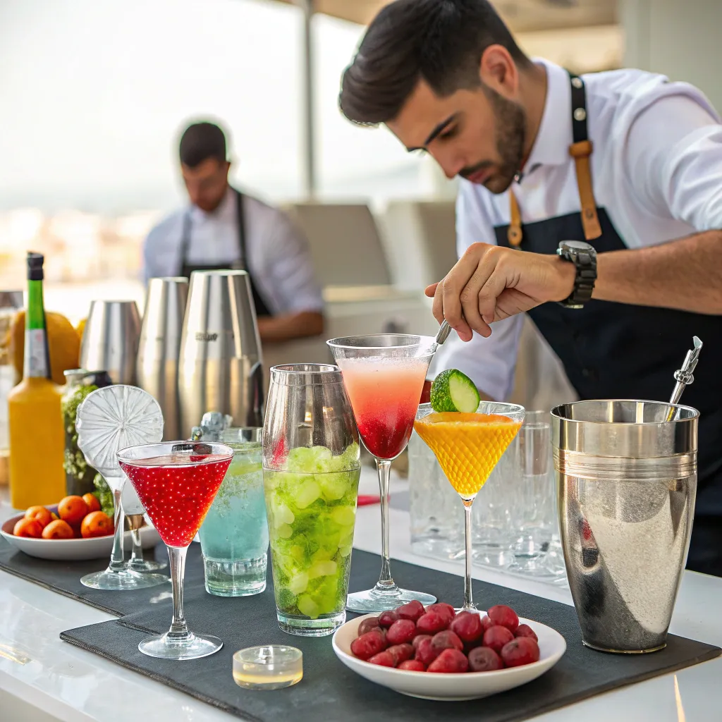 Cocktail masterclass with various drinks on the table